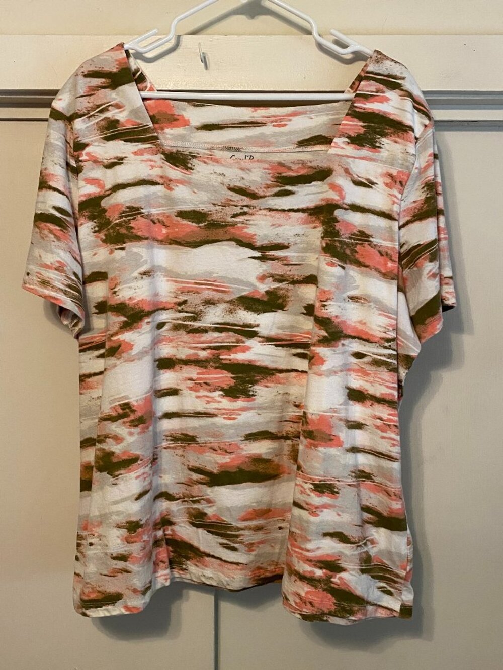 Coral Bay, peach & brown tie dye tunic, size 2X